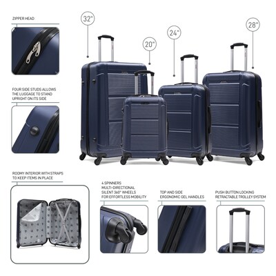 InUSA Pilot 4-Piece Hardside Spinner Luggage Set, TSA Checkpoint Friendly, Blue (IUPILSMLXL-BLU)