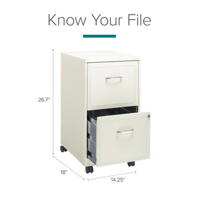 2-Drawer Mobile Pedestal File Cabinet, Letter-Size, Pearl White, 18" Deep (19156)