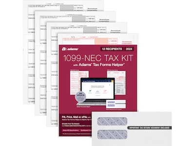 Adams 2024 1099-NEC Tax Form with Self-Seal Envelope, 4-Part, 3-Up, Copy A, 1, B, 2, 12/Pack (STAX51