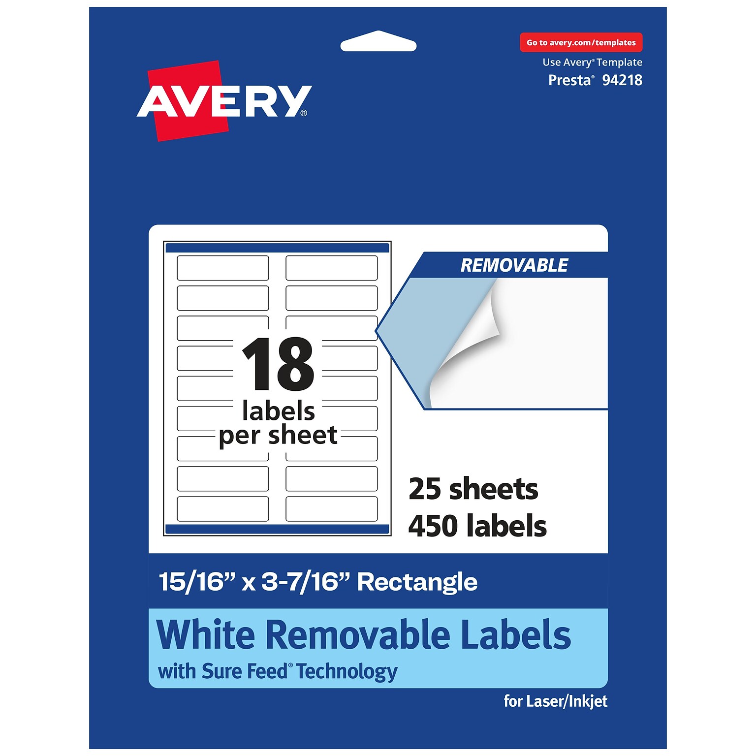 Avery Laser/Inkjet Rectangle Multipurpose Labels, 15/16 x 3-7/16, White, 450 Labels/Pack (94218)