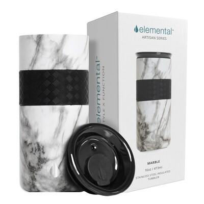Elemental Artisan Series Stainless Steel Triple Wall Insulated Tumbler, 16 oz., White Marble (EMLET1