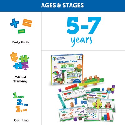 Learning Resources MathLink Cubes Kindergarten Math Activity Set: Dino Time!, Multicolor (LER 9330)