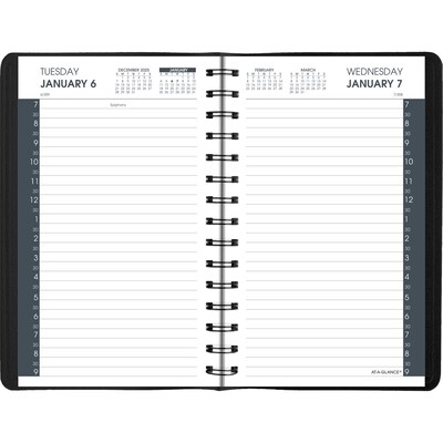 2026 AT-A-GLANCE My Day 5 x 8 Daily Appointment Book, Faux Leather Cover Black (70-207-05-26)
