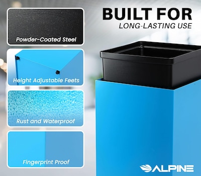 Alpine Industries Steel Recycling and Trash Can Set with Square and Mixed Lid, 29 Gallon, Multicolor, 3/Pack (ALP4450-BLK-KIT30)