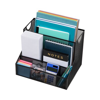 Mind Reader 4-Compartment Metal Desk Organizer, Black (DEEPORG-BLK)
