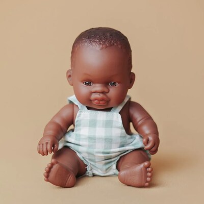 Miniland My Friends & Me Vinyl African Boy Baby Doll, 8.25", Multicolored (MLE33002)