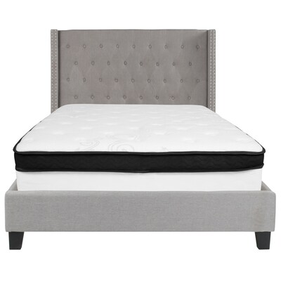 Flash Furniture Riverdale Tufted Upholstered Platform Bed in Light Gray Fabric with Memory Foam Mattress, Full (HGBMF42)