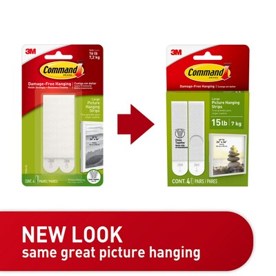 Command Large Hanging Strips, 15 lb., White, 4 Pairs/Pack (17206-ES)