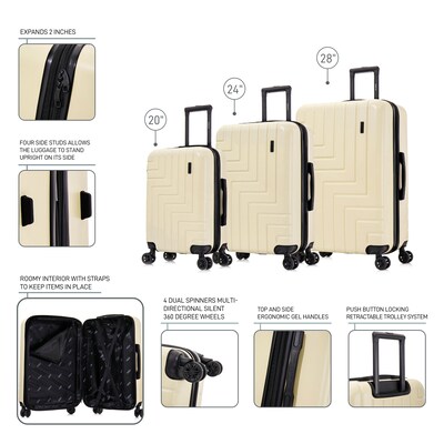 DUKAP Zahav 3-Piece Hardside Spinner Luggage Set, TSA Checkpoint Friendly, Sand (DKZAHSML-SAN)