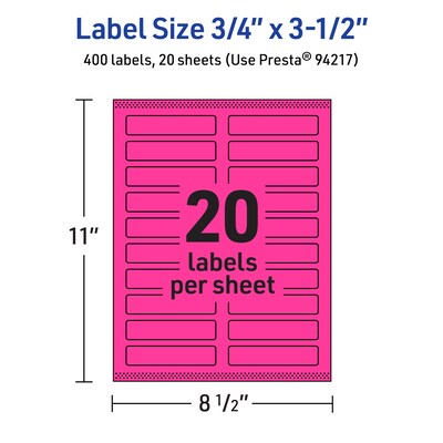 Avery Laser/Inkjet Rectangle Multipurpose Labels, 0.75" x 3.5", Neon Magenta, 400/Pack (94217)