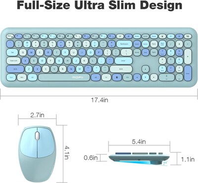 SaharaCase Wireless Ergonomic Keyboard and Laser Mouse Combo, Aqua (KB3)