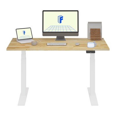 FlexiSpot E7 Commercial 55''W Electric Rectangular Adjustable Standing Desk, Rubber Wood/White (E7WCOM5528-RW)