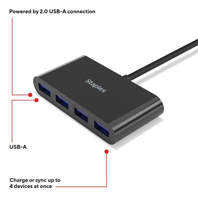 Staples TECH 4-Port USB 2.0 Hub, Black (ST62379)