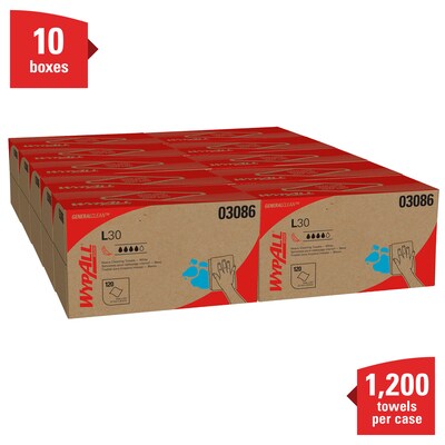 WypAll GeneralClean L30 Cleaning Cloths, 10 x 10.8, White, 12 Sheets/Box, 10 Boxes/Carton (03086)