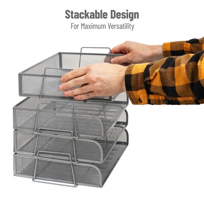 Mind Reader Metal Side Loading Stackable Letter Tray, Silver (DSTACK4-SIL)