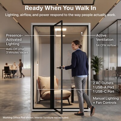 Uncaged Ergonomics Modular Acoustic Office Pod with Ventilation, Lighting and Power, Working, White (POD-W-White)