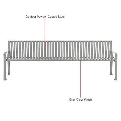 Global Industrial 8' Outdoor Bench w/ Back, Vertical Steel Slat, Gray (694855GYKD)