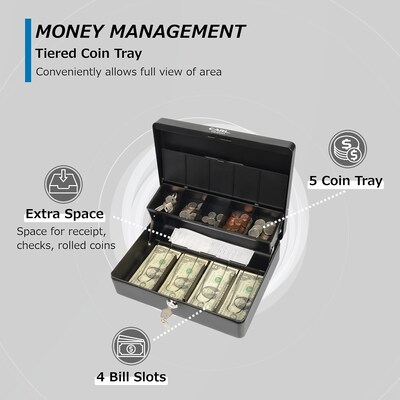 CARL Tiered Door Level Cash Box, Black (CB-2011)
