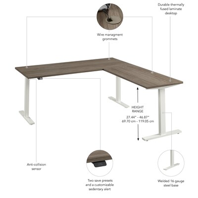 Bush Business Furniture Move 60 Series 72"W L Shaped Adjustable Standing Desk, Modern Hickory (M6SL7278MHWK)