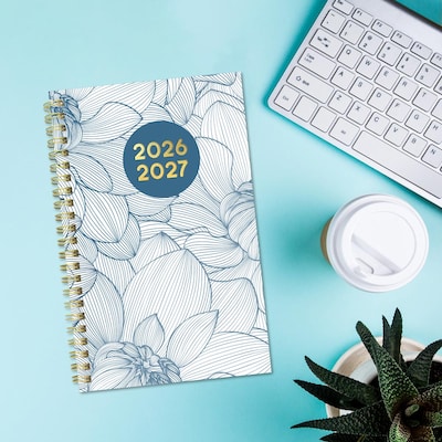 2026-2027 Blueline Academic 8" x 5" Weekly & Monthly Planner, Poly Cover, Floral Blue (CA114PM.01)