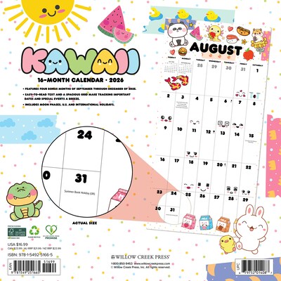 2026 Willow Creek Kawaii 12 x 12 Monthly Wall Calendar (51665)