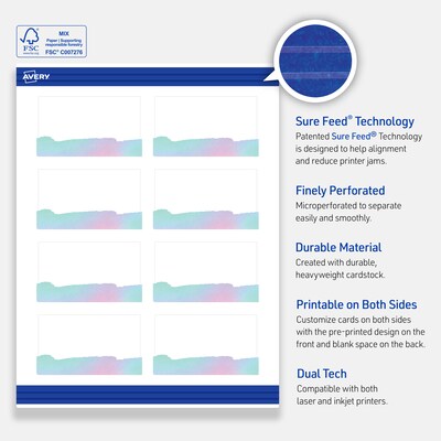 Avery Watercolors Business Cards, 2" x 3.5", Matte White, 80/Pack (19479399994)