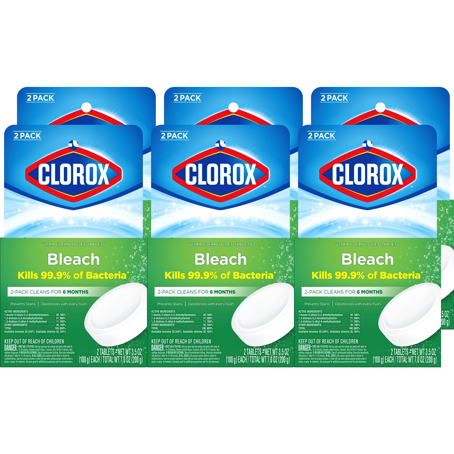 Clorox Ultra Clean Toilet Tablets Bleach, 3.5 oz., 2/Pack, 6 Packs/Carton (30024CT)