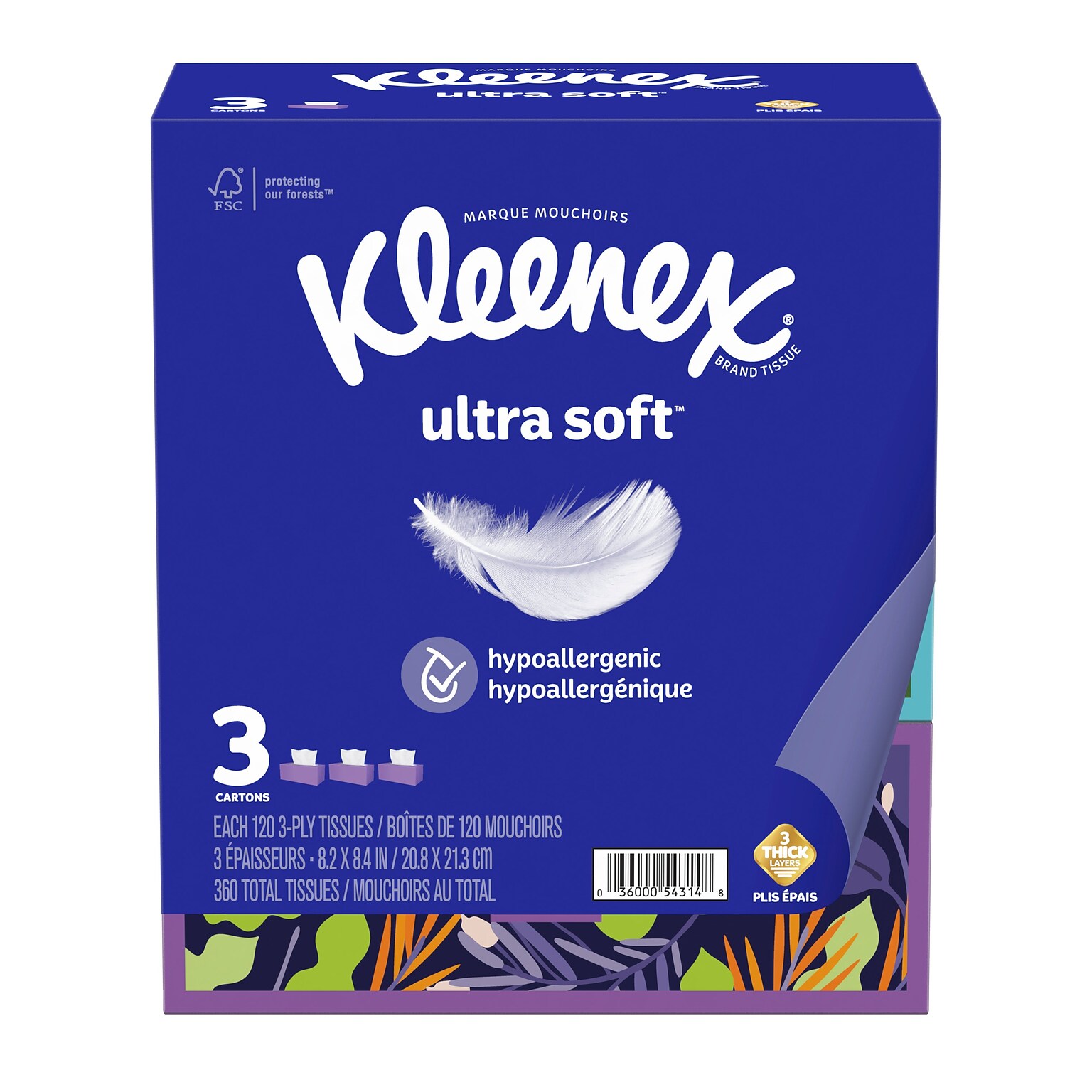 Kleenex Ultra Soft Facial Tissue, 3-Ply, 120 Tissues/Box, 3 Boxes/Pack (54314)