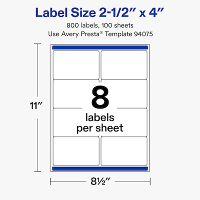 Avery Rectangle Laser/Inkjet Multipurpose Labels, Clear, 8 Labels/Sheet, 100 Sheets/Pack (19479311194)