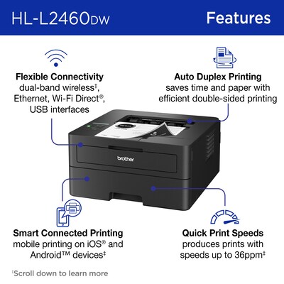 Brother RHL-L2460DW Refurbished Wireless, Black & White, Print-Only, Laser Printer, Refresh Subscription Ready