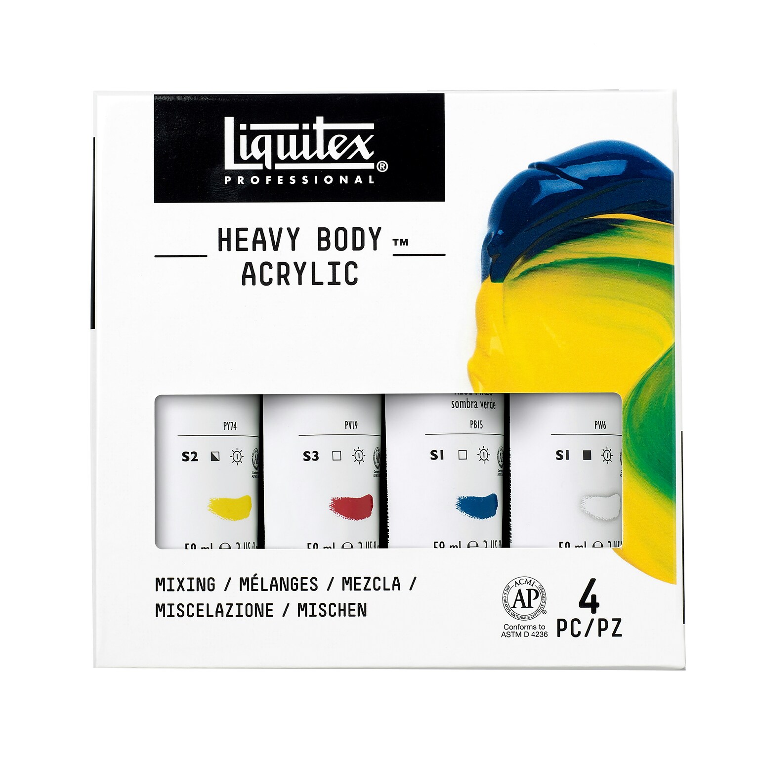 Liquitex Professional Heavy Body Acrylic Paint Tubes, Assorted Colors, 59 mL, 4 Pieces/Set (LIQ3699309)