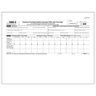 ComplyRight 2024 1095-C Tax Form, 1-Part, White/Black, 50/Pack (1095CIRS50)