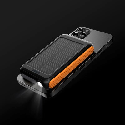 ToughTested ROC 5 MagSafe Wireless 5,000-mAh Solar Qi Power Bank with Flashlight, Black/Orange (TT-PBW-5C)