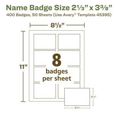 Avery EcoFriendly Stick On Sticker Name Tags/Labels, White, 50 Sheets/Pack, 400 Labels/Pack (45395)