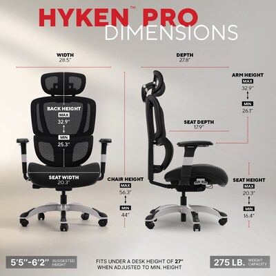Staples Hyken Pro Ergonomic Fabric Swivel Task Chair, Black (ST63228)