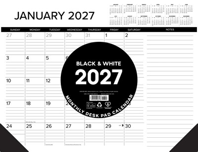 2027 Willow Creek B&W w/Lines 22 x 17 Monthly Desk Pad Calendar, Assorted Colors (66133)
