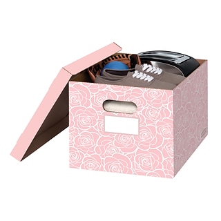 Bankers Box Fellows Basic Duty Storage Box, Lift Off Lid, Letter/Legal Pink Rose, 4/Pack (100016406) | Quill