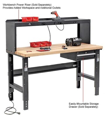 Global Industrial Height Adjustable Workbench, 60"W x 30"D, Birch Square Edge, Black (318912BK)