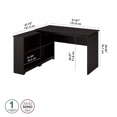 Bush Furniture Cabot 36"-42"H 3 Position Sit to Stand Corner Bookshelf Desk, Espresso Oak (WC31816)
