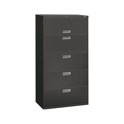 HON® Brigade 600 Series Lateral File Cabinet, A4/Legal/Letter, 5-Drawer, Charcoal, 19 1/4D (685LS)