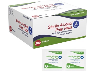 Dynarex 2.36" x 1.1" Alcohol Pads, 200 Pads/Box, 10 Boxes/Pack (1113)