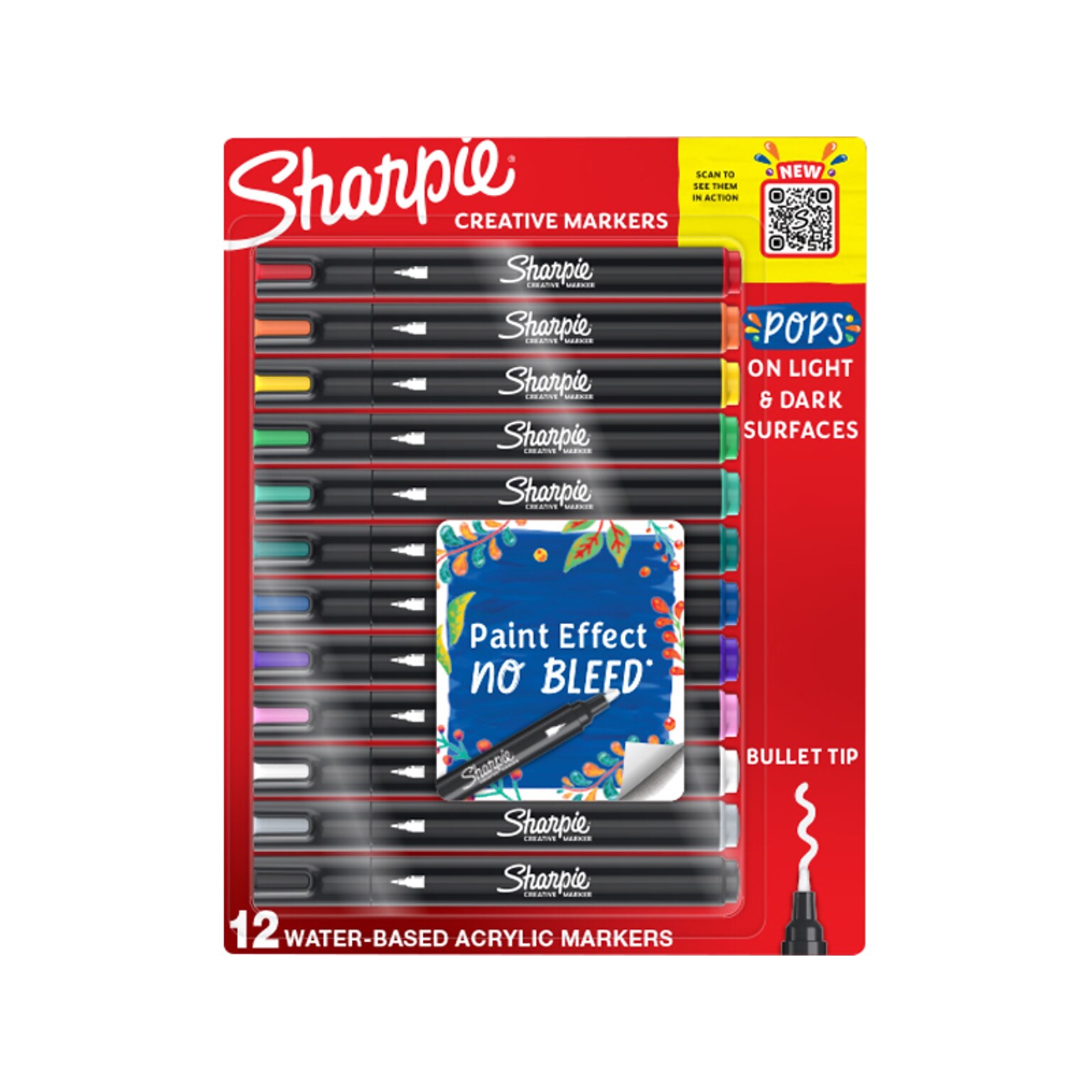 Sharpie Water-Based Creative Markers, Bullet Point, Assorted Colors, 12/Pack (2196905)