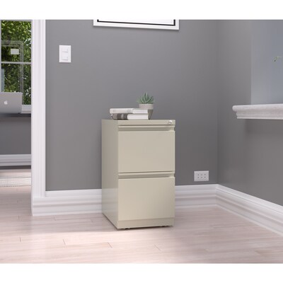 Hirsh 20" Mobile Pedestal File Cabinet, 2 Drawer File-File, Letter Width, Putty (18577)