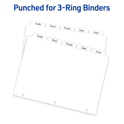 Avery Copier Tab Dividers, Single Reverse Collated, 5-Tab, White, 30 Sets/Box (20416)