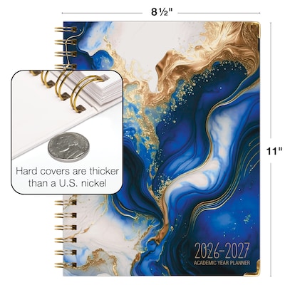 2026-2027 Excello Brands 8.5" x 11" Academic Weekly & Monthly Planner, Paperboard Cover, Dark Blue Marble (FSHN-AY26-8511-23)