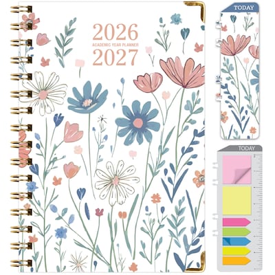 2026-2027 Excello Brands 8 x 5.5 Academic Weekly & Monthly Planner, Paperboard Cover, Colorful Botanicals (FSHN-AY26-58-30)