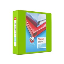 Staples® Heavy Duty 3 3 Ring View Binder with D-Rings, Chartreuse (ST56322-CC)