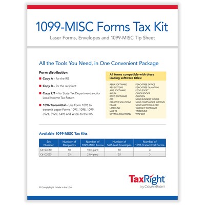 TaxRight 2025 1099-MISC Tax Form Tax Form Set with Envelopes, 4-Part, 25/Pack (SC6103E25)