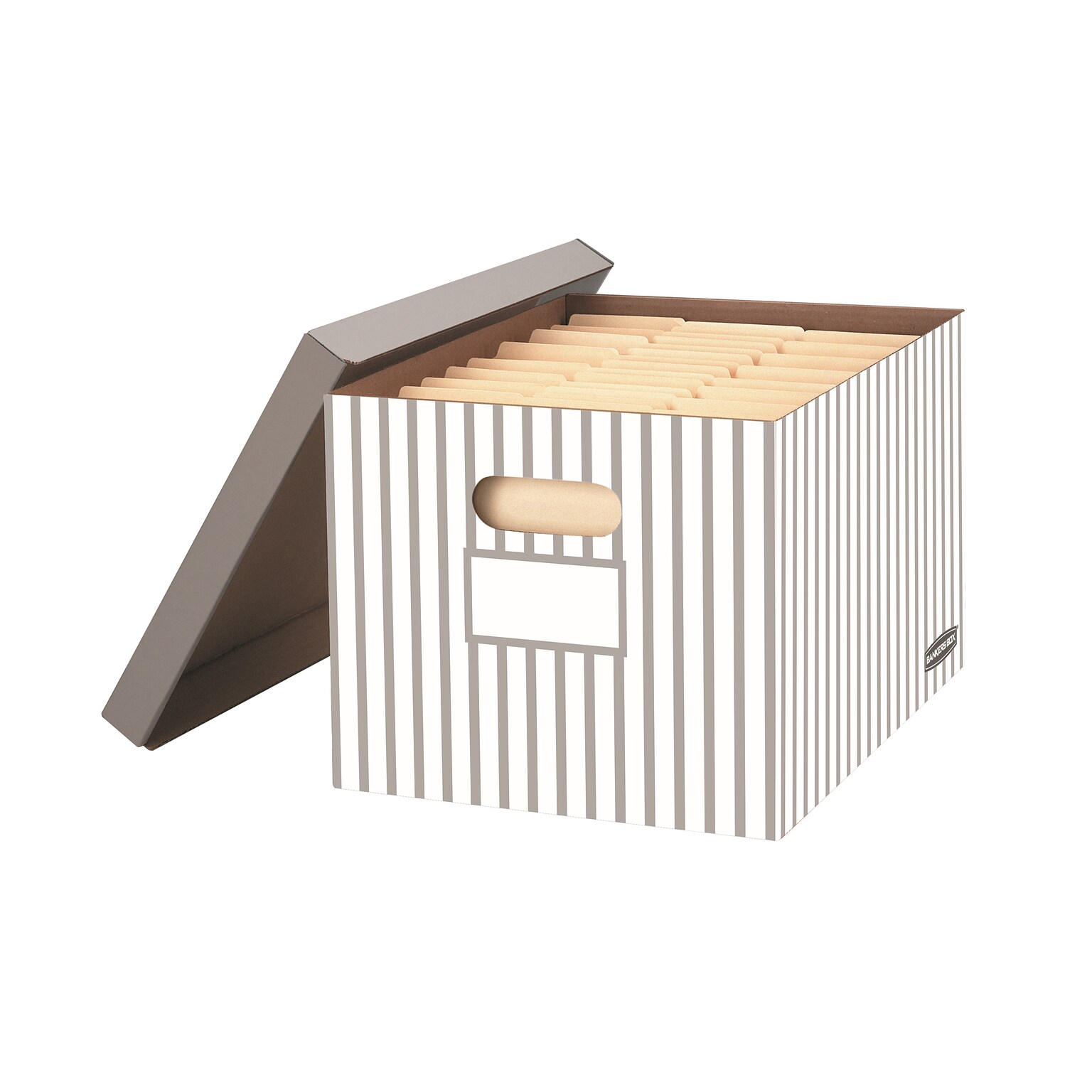 Bankers Box Stor/File Medium Duty 60% Recycled FastFold Corrugated File Box with Lid, Letter/Legal Size, Black/Gray, 4/Carton