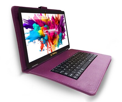 Linsay 10.1"Octa Core 128GB Storage Android 13 Tablet with Purple Style Keyboard Premium, Application Pack and Pen Stylus